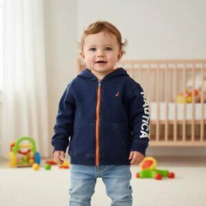 Nautica Navy Blue Logo Zip-Up Hoodie Size 18 Months